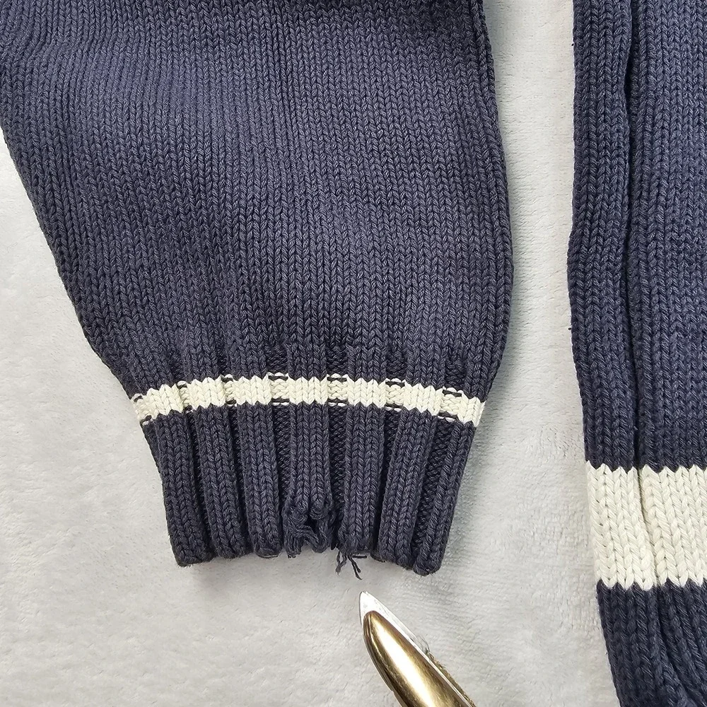 Vtg GAP Cable Knit V Neck Sweater Mens L Navy & White Cricket Tennis Preppy 90s